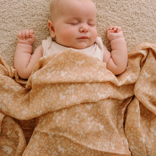 Forest Friends Caramel Organic Muslin Wrap Swaddle