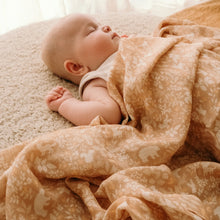Load image into Gallery viewer, Forest Friends Caramel Organic Muslin Wrap Swaddle