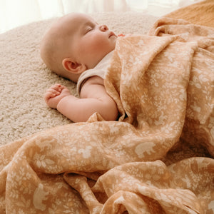 Forest Friends Caramel Organic Muslin Wrap Swaddle