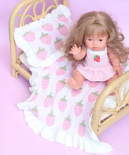 Load image into Gallery viewer, Strawberry Frilled Dolls Blanket and Pillow Set