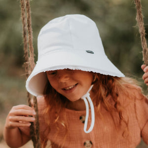 Ponytail Bucket Sun Hat - White Ruffle