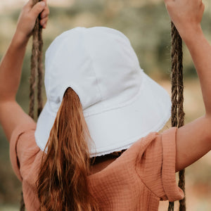 Ponytail Bucket Sun Hat - White Ruffle