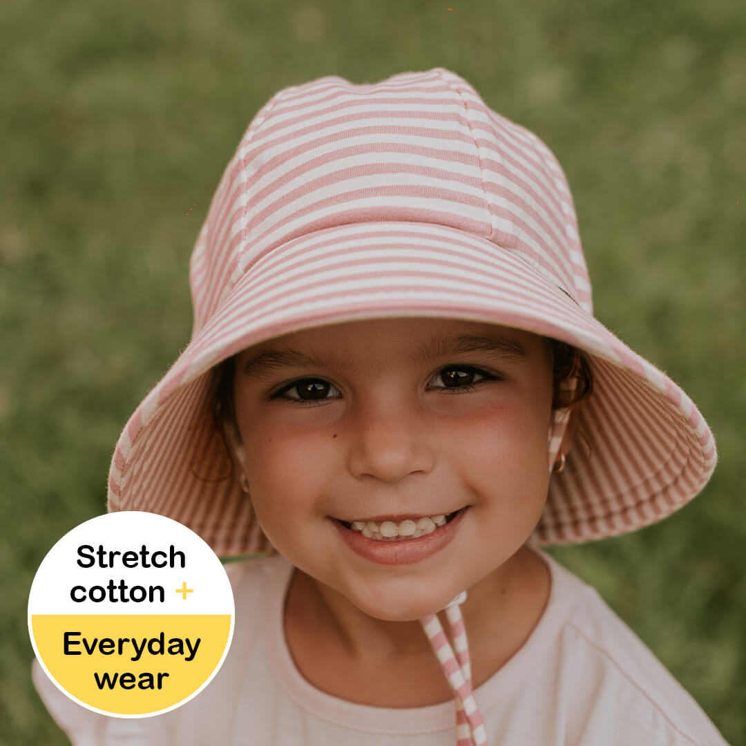 Kids Ponytail Bucket Sun Hat | Pink Stripes