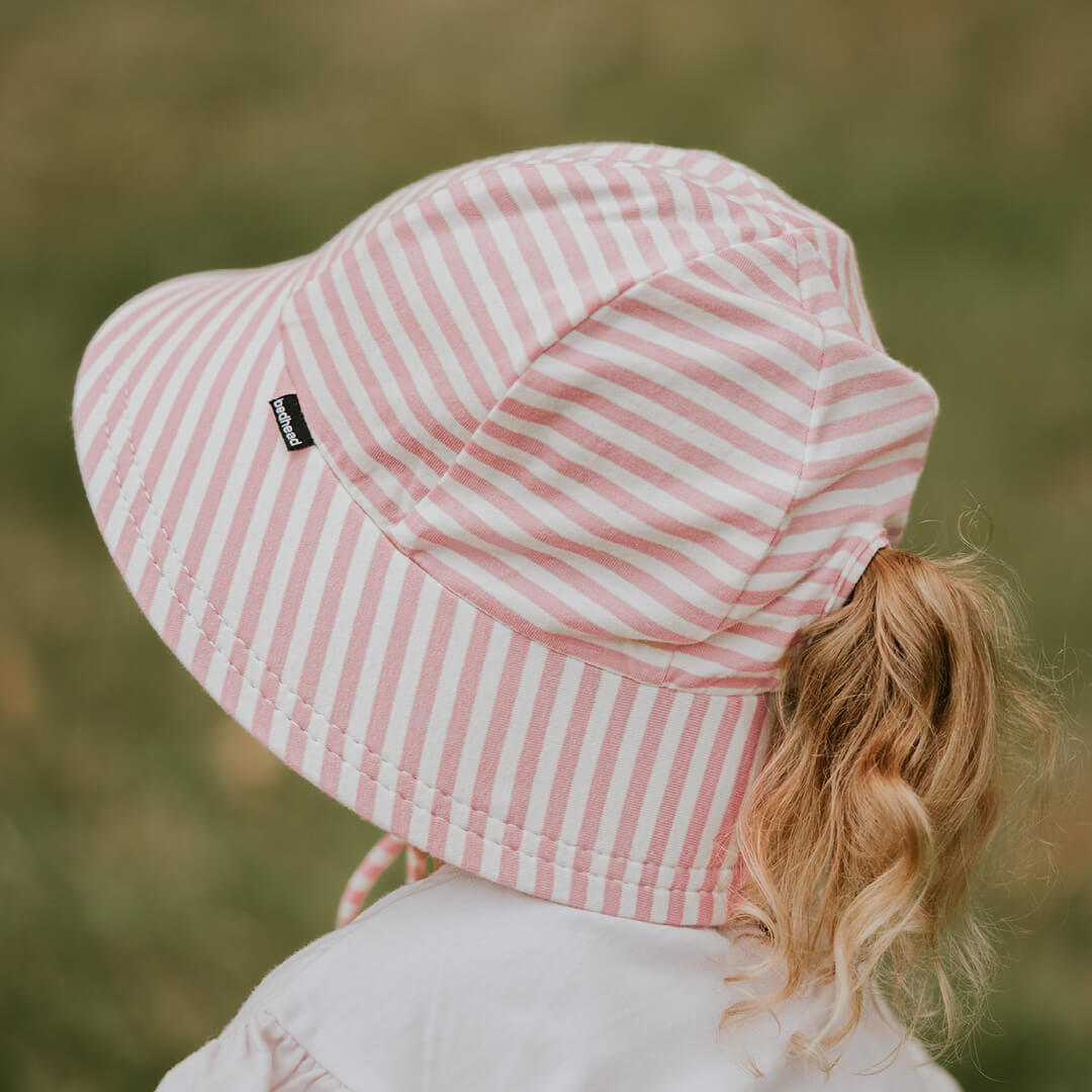 Kids Ponytail Bucket Sun Hat | Pink Stripes