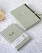 Load image into Gallery viewer, Sage Green Linen Baby Memory Book with Keepsake Box