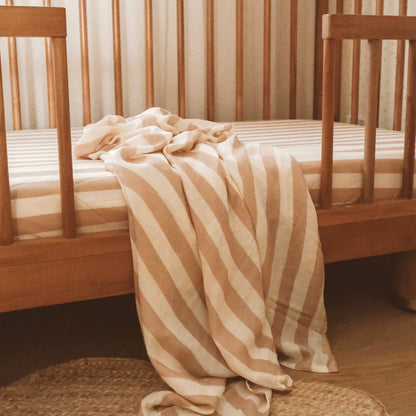 Coffee Stripe Organic Fitted Cot Sheet