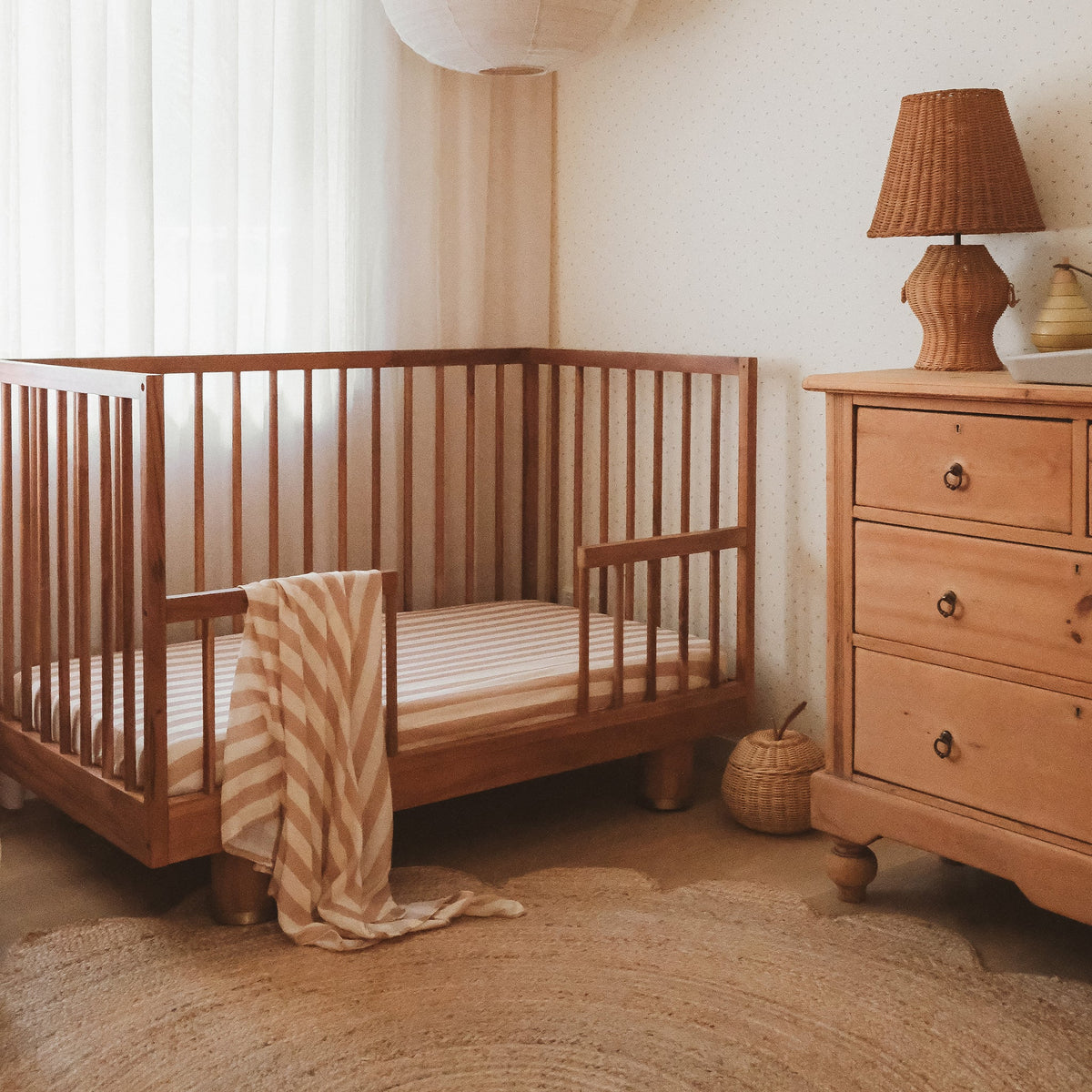 Coffee Stripe Organic Fitted Cot Sheet