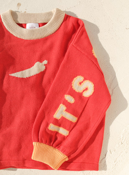 It's Chilly Out Pullover | Red & Cream
