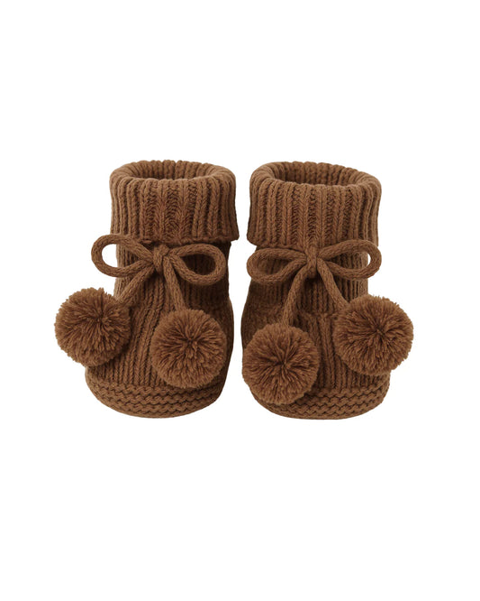 Chocolate Pom Pom Knit Booties