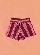 Load image into Gallery viewer, Plum and Pink Swirl Crochet Shorts