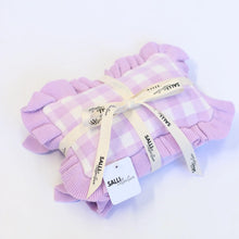 Load image into Gallery viewer, Lilac Gingham Frilled Dolls Blanket and Pillow Set