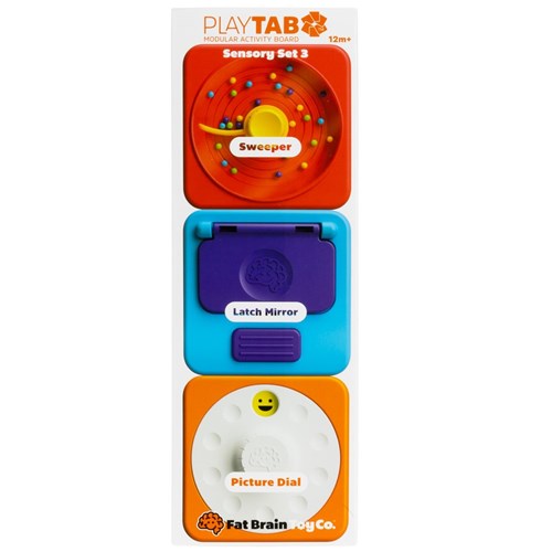 PlayTab Sensory Set 3 | Latch Mirror, Picture Dial, Sweeper Tile