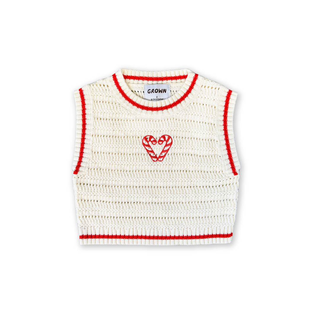 Organic Candy Cane Heart Vest | Milk