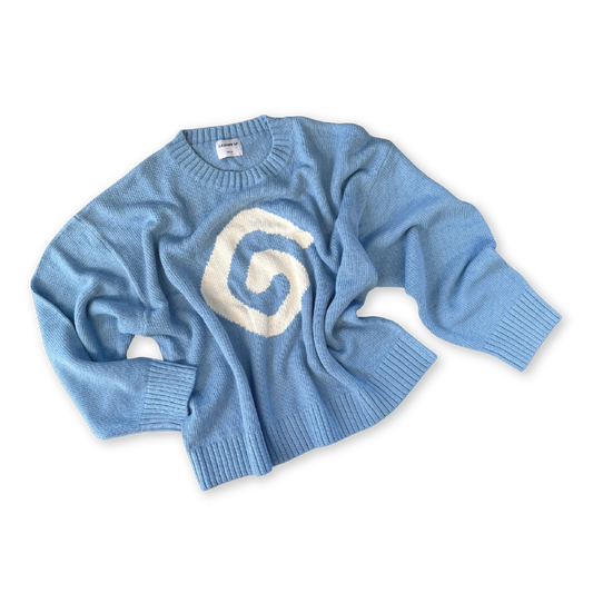 Ladies Organic Swirl Intarsia Knit Pull Over - Duck Egg