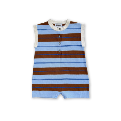 Organic Knitted Club Stripe Button-Up Romper - Bubble