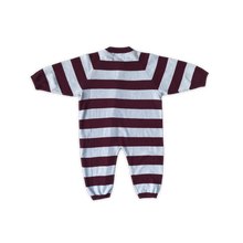 Load image into Gallery viewer, Organic Stripe Zipper Knit Starsuit - Plum &amp; Haze