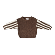 Load image into Gallery viewer, Organic Stripe Sleeve Knit Pull Over - Espresso