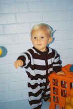 Load image into Gallery viewer, Organic Stripe Zipper Knit Starsuit - Plum &amp; Haze
