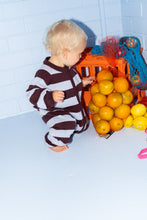 Load image into Gallery viewer, Organic Stripe Zipper Knit Starsuit - Plum &amp; Haze