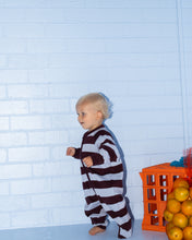Load image into Gallery viewer, Organic Stripe Zipper Knit Starsuit - Plum &amp; Haze