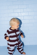 Load image into Gallery viewer, Organic Stripe Zipper Knit Starsuit - Plum &amp; Haze