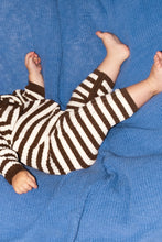 Load image into Gallery viewer, Organic Rib Stripe Knit Zipper Jumpsuit - Espresso &amp; Milk