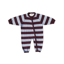Load image into Gallery viewer, Organic Stripe Zipper Knit Starsuit - Plum &amp; Haze