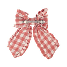 Load image into Gallery viewer, Gingham Ruffle Long Bow Clip