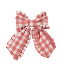 Load image into Gallery viewer, Gingham Ruffle Long Bow Clip