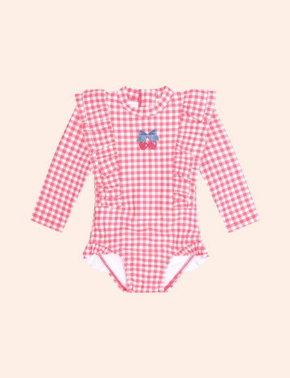 Cherry Bow Gingham Frill Swimsuit