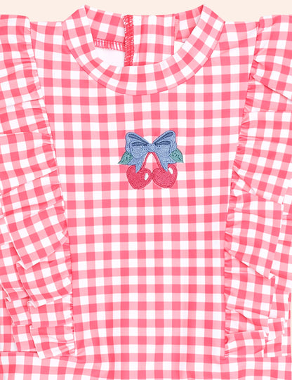 Cherry Bow Gingham Frill Swimsuit