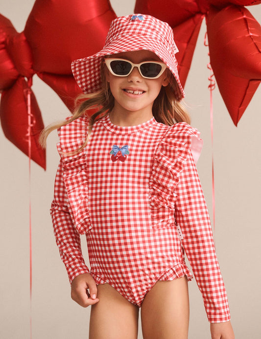 Cherry Bow Gingham Frill Swimsuit