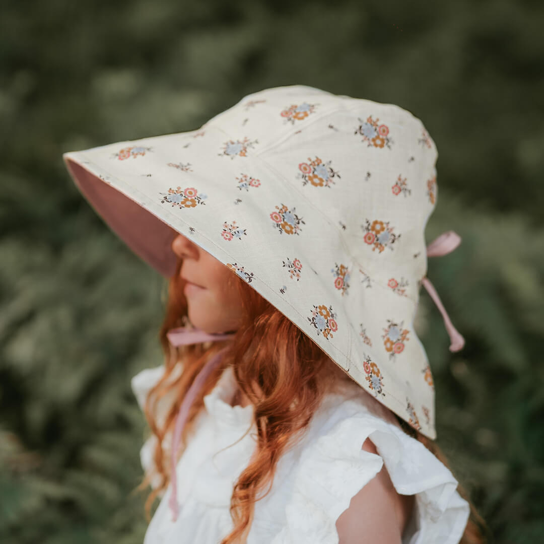 BEDHEAD HATS 'Sightseer' Girls Wide-Brimmed Sun Bonnet -Penelope / Rosa