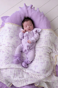 Muslin Blanket with Lace Trim | Lilac Bows