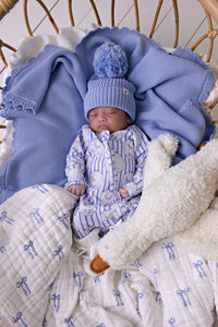 Muslin Blanket with Lace Trim | Blue Bows