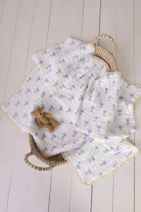 Muslin Blanket with Lace Trim | Blue Bows
