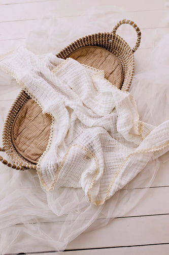 Muslin Blanket with Lace Trim