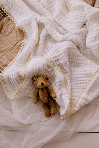 Muslin Blanket with Lace Trim