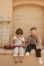 Load image into Gallery viewer, Cecil Overall - Fine Vertical Stripe Sandy Brown/Cloud
