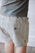 Load image into Gallery viewer, Noah Swim Short | Fine Vertical Stripe Dark Olive SIZE 6YR