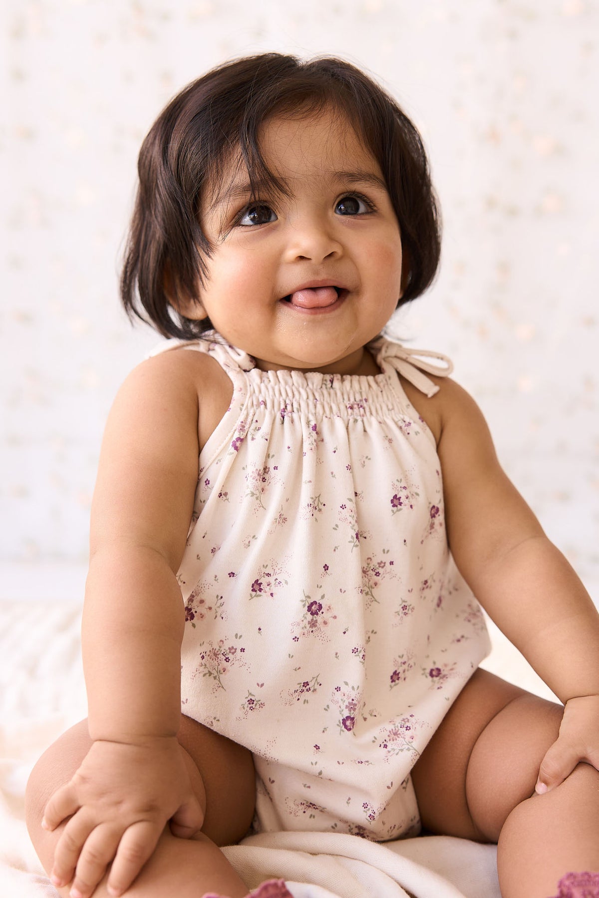 Organic Cotton Cassie Playsuit | Sweet William Floral Natural SIZE 6-12M