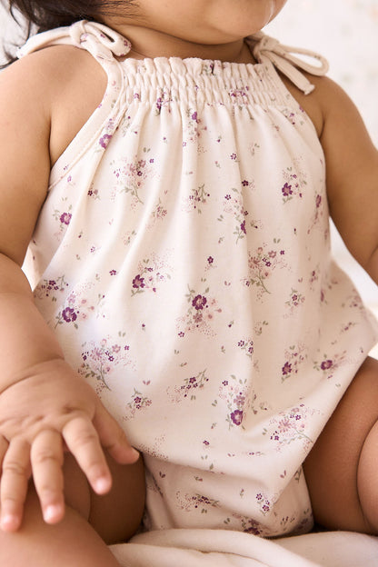 Organic Cotton Cassie Playsuit | Sweet William Floral Natural SIZE 6-12M