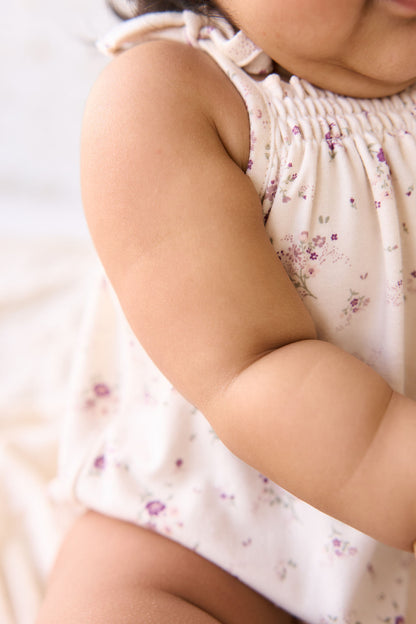 Organic Cotton Cassie Playsuit | Sweet William Floral Natural SIZE 6-12M
