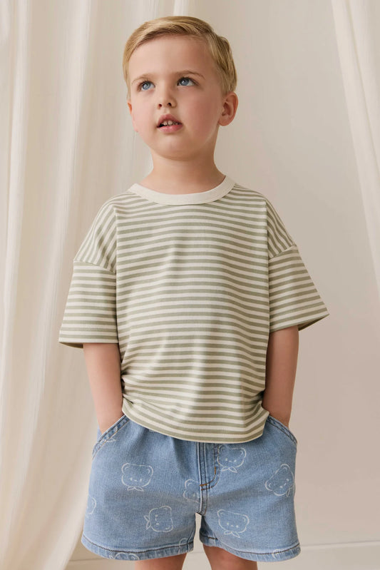 Pima Cotton Wesley Tee - Narrow Stripe Lichen / Cloud