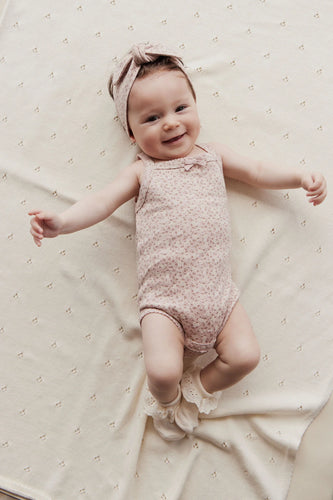 Organic Cotton Bridget Singlet Bodysuit - Rosalie Field Rose Dust SIZE 2YR