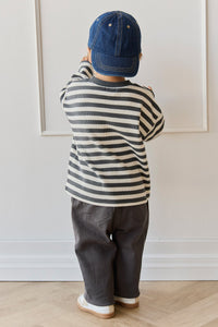Organic Cotton Waffle Leith Long Sleeve Top - Oliver Stripe Atlantic/Cloud