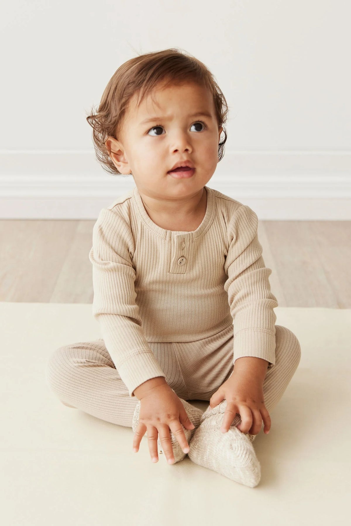 Organic Cotton Modal Long Sleeve Bodysuit - Fawn