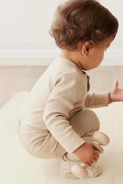 Organic Cotton Modal Long Sleeve Bodysuit - Fawn