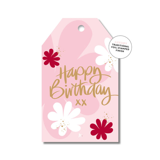 Happy Birthday Retro Flowers | Gift Tag