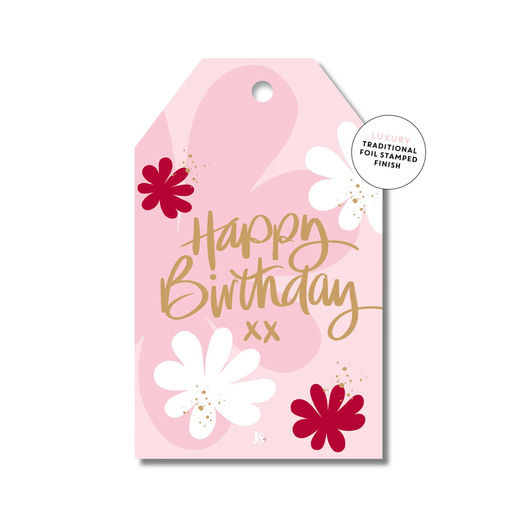 Happy Birthday Retro Flowers | Gift Tag